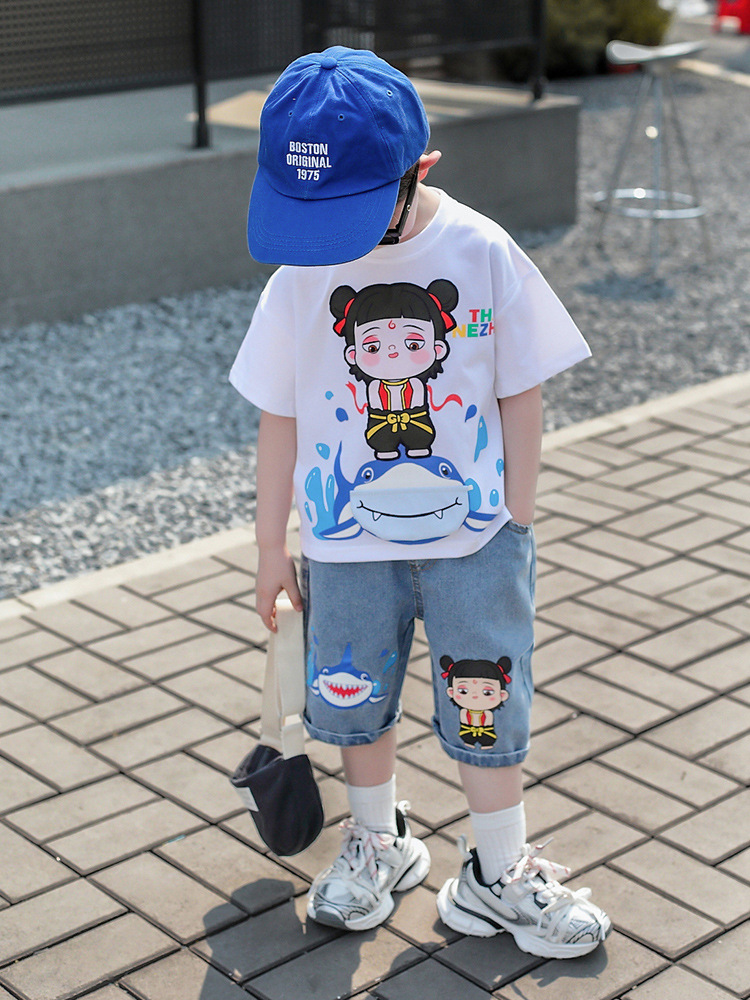 7854 Nezha ropa para niños traje para niños verano 2025 ropa de manga corta para niños nuevos tesoros para hombres ropa de verano