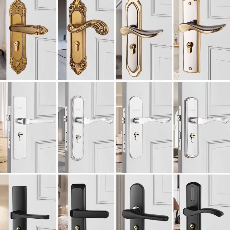 * Cerradura de puerta de habitación, puerta interior de dormitorio de uso general para el hogar, juego de tres piezas, manija de puerta antigua silenciosa, cerradura de puerta