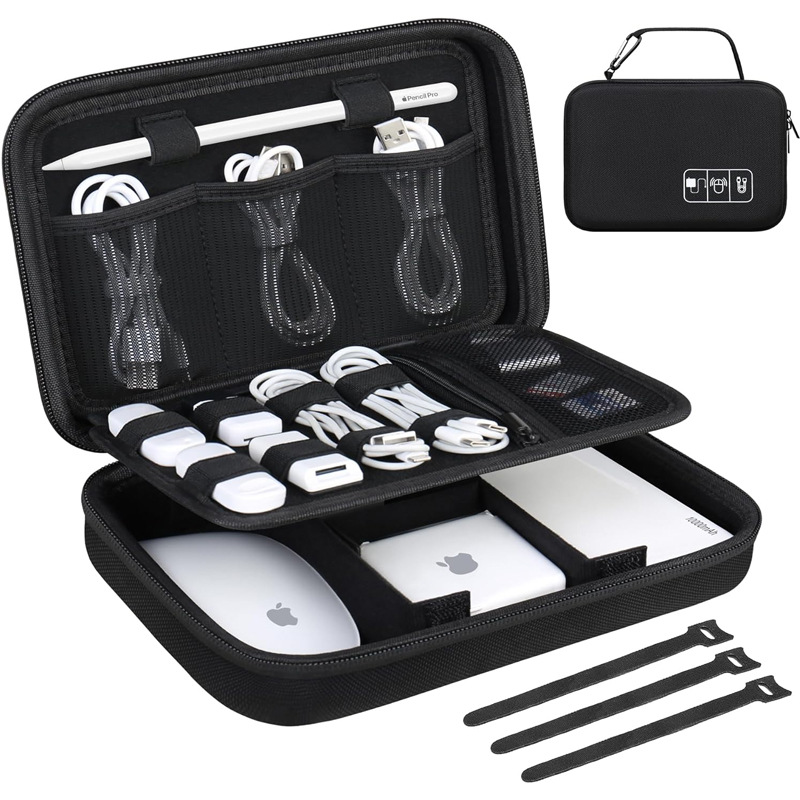 硬质旅行电子收纳盒,适用于 MacBook 电源适配器充电器收纳包