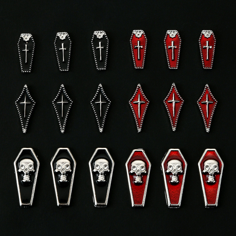 Cross-border Hot Sale Halloween Dark Gothic Cross Skull Coffin Vintage Alloy Nail Jewelry