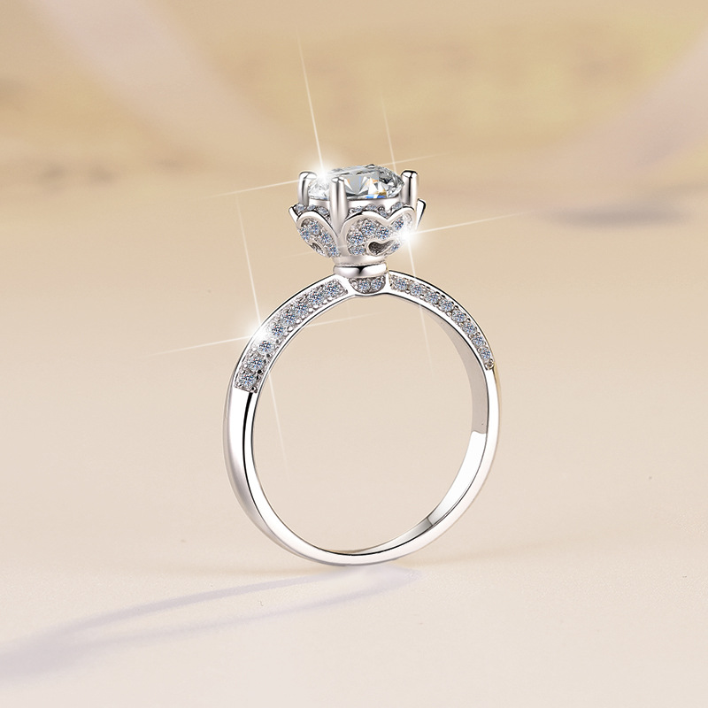 925 anillo de bodas de plata esterlina moissanite femenino celebración de la flor quilate plateado PT950 anillo fábrica al por mayor suministro transfronterizo