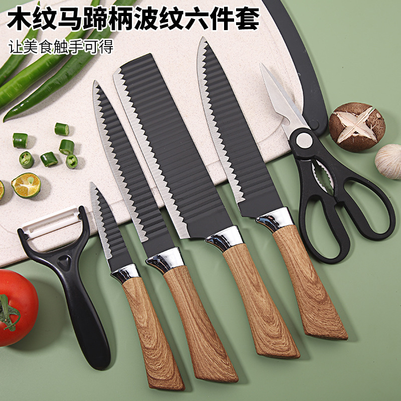 Comercio exterior cuchillo de acero inoxidable madera herradura mango conjunto de cocina set seis piezas cuchillo de cocina cuchillo de frutas cuchillo de regalo