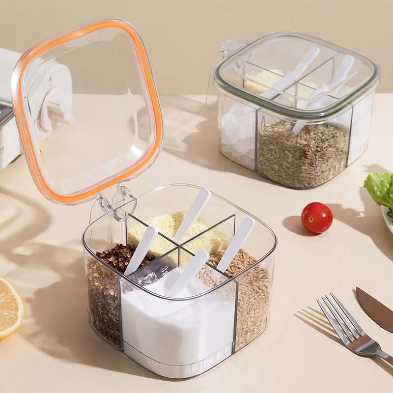 Коробка для приправ Кухонный бытовой костюм интегрированная Акриловая банка для приправ с четырьмя сетками и герметичной крышкой банка для соли для приправ Коммерческая