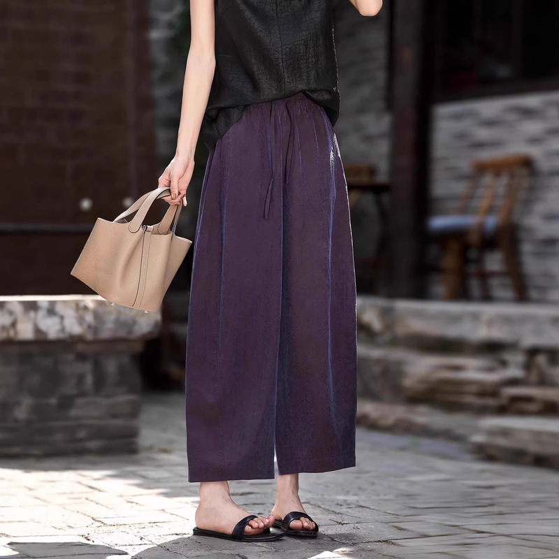 【Purple Oriental】27 Momme Tortoise-Patterned Xiangyun Silk | Women's Summer New Style Casual Pants Made from Silk Cocoon