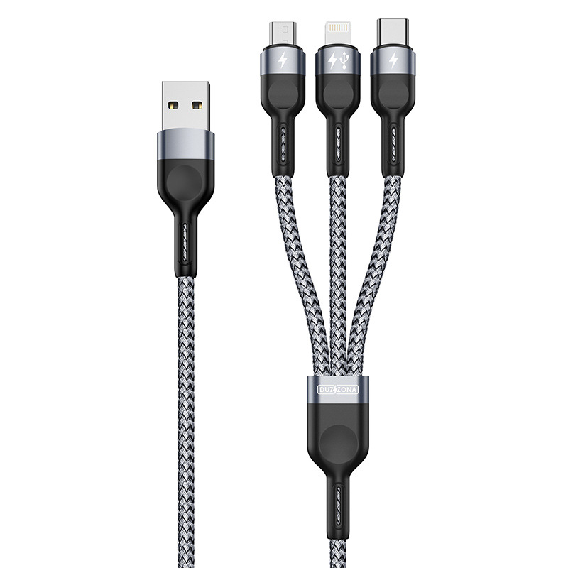 Adecuado para uno a tres cable de datos de carga rápida de nylon tejido tres-en-uno cable de carga rápida apple huawei tipo-c cable de carga