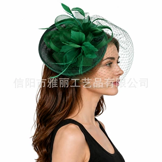 亚马逊热销女士精品头饰网纱羽毛发箍赛马会发饰新娘复古网纱头饰