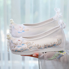 汉服鞋 弓鞋 新品古装鞋 演戏古风内增高系带翘头履绣花鞋民族风