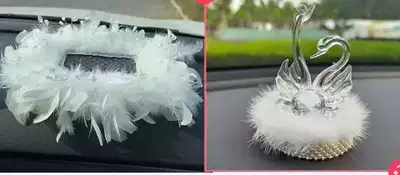 Internet Celebrity Accessories for Women, Car ornaments - arrogant-swan-mink-fur-ornament-crystal-bead-feather-rectangular-cushion