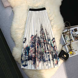 时髦精印花百褶裙女夏新款2023气质感半裙时尚a字半身伞裙女