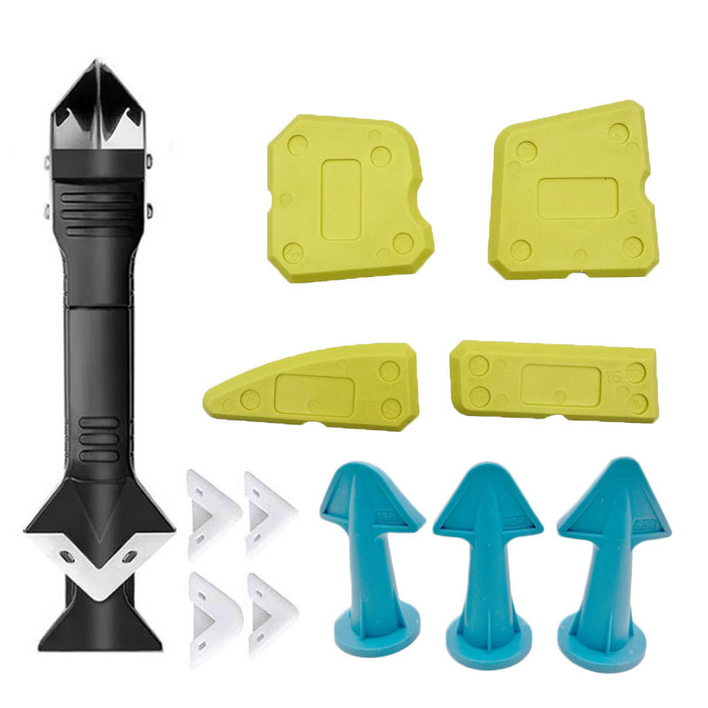 13종 코킹 도구 세트 + 3-in-1 + 5개의 노란색 + 하늘색 삼각형 노즐