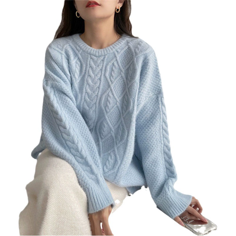 Женский свитер 2025: Новинка осени-зимы, японский милый и нежный стиль, круглый вырез, свободный крой, стройнящий, с длинными рукавами, вязаный пуловер