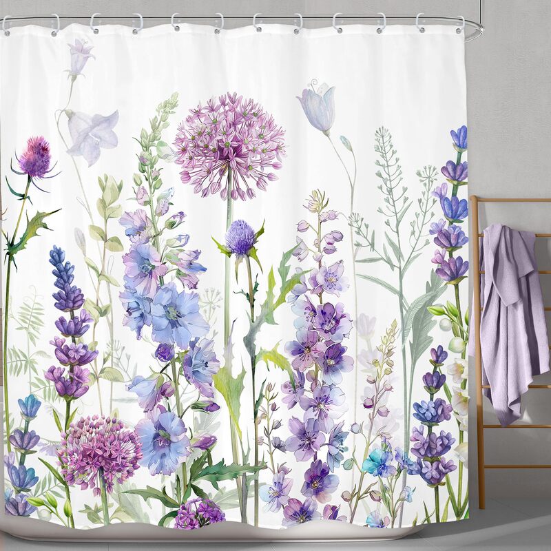 Cross-Border Shower Curtain Dandelion Hydrangea Soft Tone Digital Printing Bathroom Toilet Waterproof and Mildew-Proof Partition Curtain