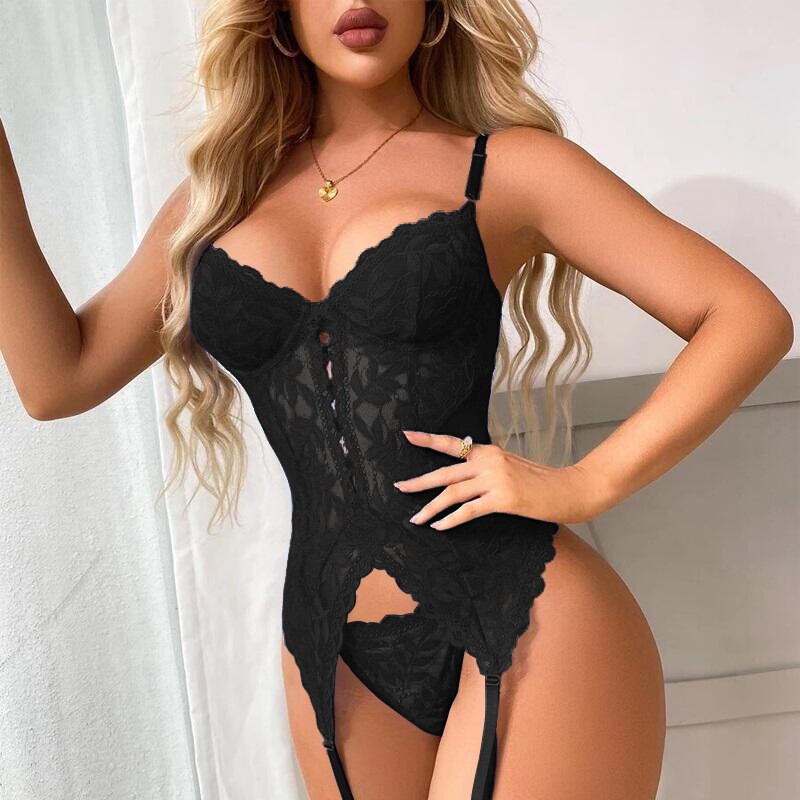 Foreign trade Amazon hot cross-border independent station Europe and the United States sexy women's sexy lace conjoined suspenders underwear suit