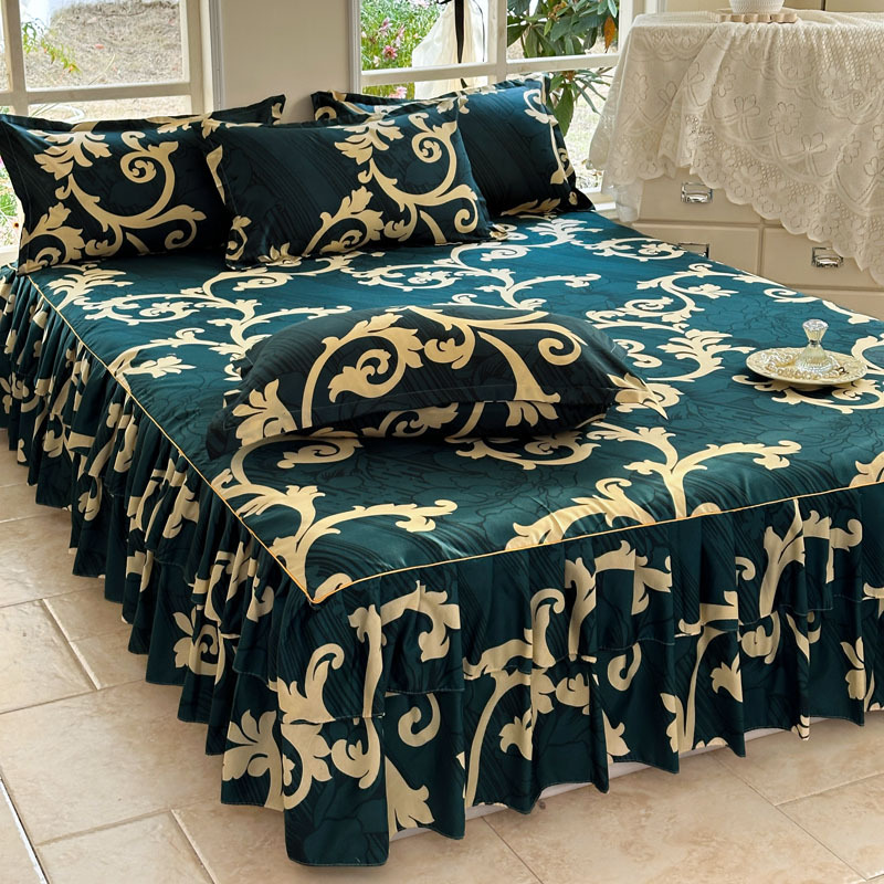 Three-Piece Bed Cover Set to Hide Imperfections, Including Bed Sheet, Mattress Protector, Bed Skirt, Single-Piece Skirted Bed Cover, Export Grade 2, Non-Slip