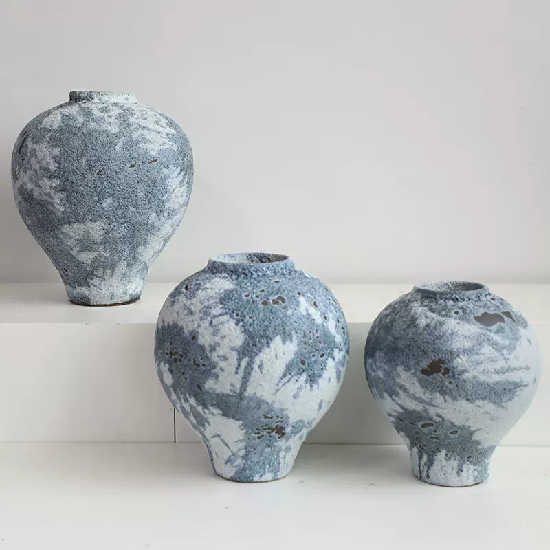 复古ins风民宿摆件花器侘寂客厅插花装饰粗陶花瓶中式禅意干花