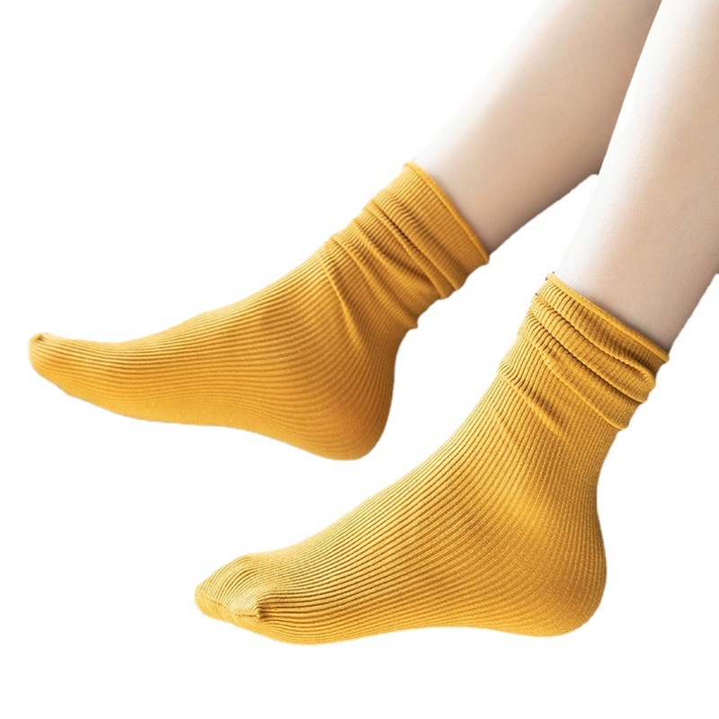 Calcetines de media pantorrilla de color sólido para mujer, estilo japonés, mezcla de algodón, forrados de lana, gruesos y cálidos, venta al por mayor, para primavera, otoño e invierno.