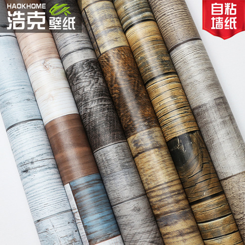 Cross-border thickened retro wood grain self-adhesive wallpaper simulated wood board wall decoration sticker 3D three-dimensional wallpapaer