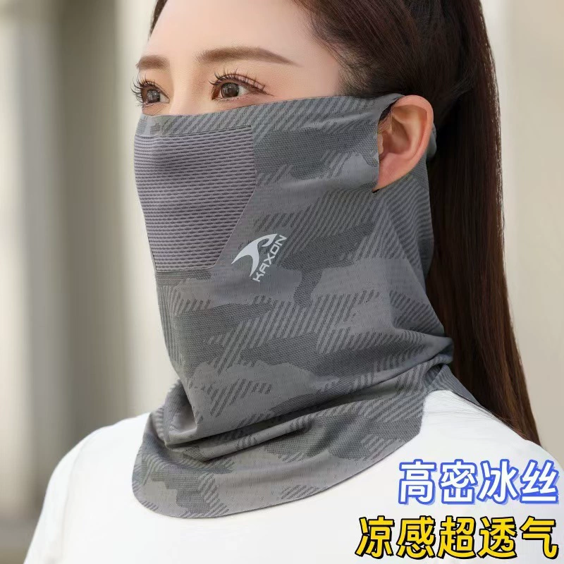 Мужская маска для защиты от солнца с креплением на уши, защита шеи, полная защита от ультрафиолета, из ледяного шелка, для велоспорта, рыбалки, уличная маска-пуловер, солнцезащитный козырек