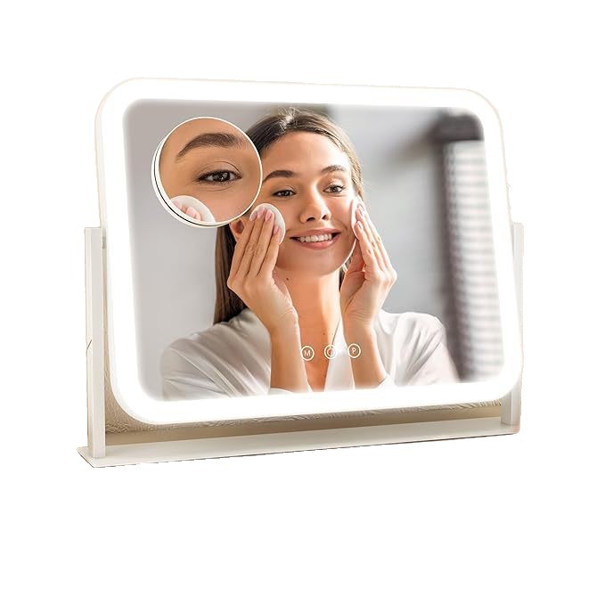 方形化妆镜 带灯光梳妆镜 可触摸屏带3色照明可调光梳妆台桌面镜