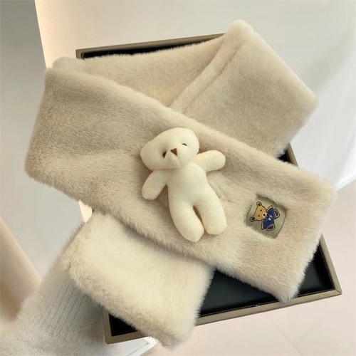Small Bear Scarf Winter Versatile Solid Color Rabbit Hair Fleece Neck Cover Warmth Insulation Outdoor Windproof Hood Neck Scarf