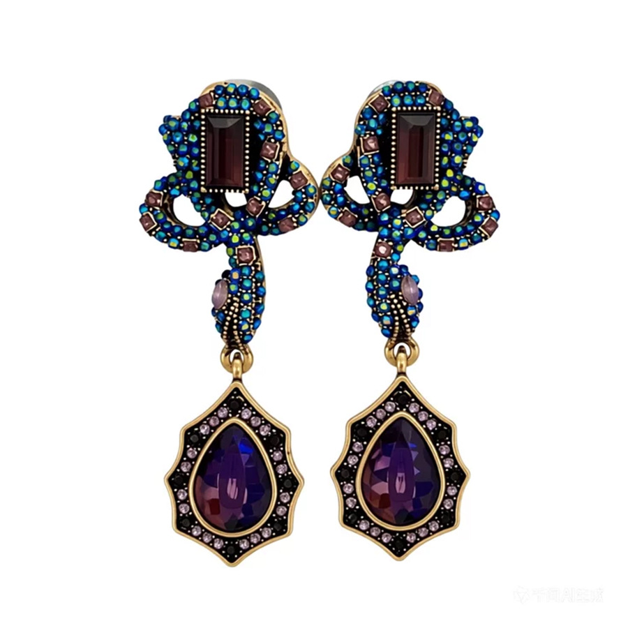 Medieval vintage con diamantes de cristal cuentas collar de serpiente cadena de suéter retro lujo ligero conjunto de joyas de alta calidad