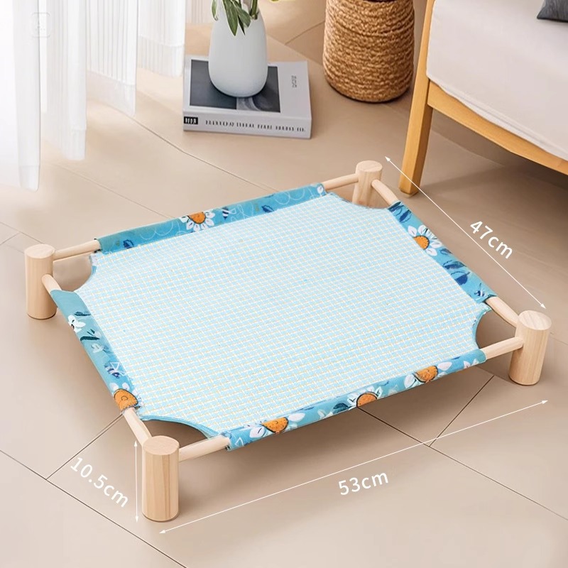 Cama para gatos Cuatro estaciones, desmontable y lavable, nido para gatos, cama de verano suspendida de lino fresco y transpirable, cama de marcha para perros, cómoda de madera