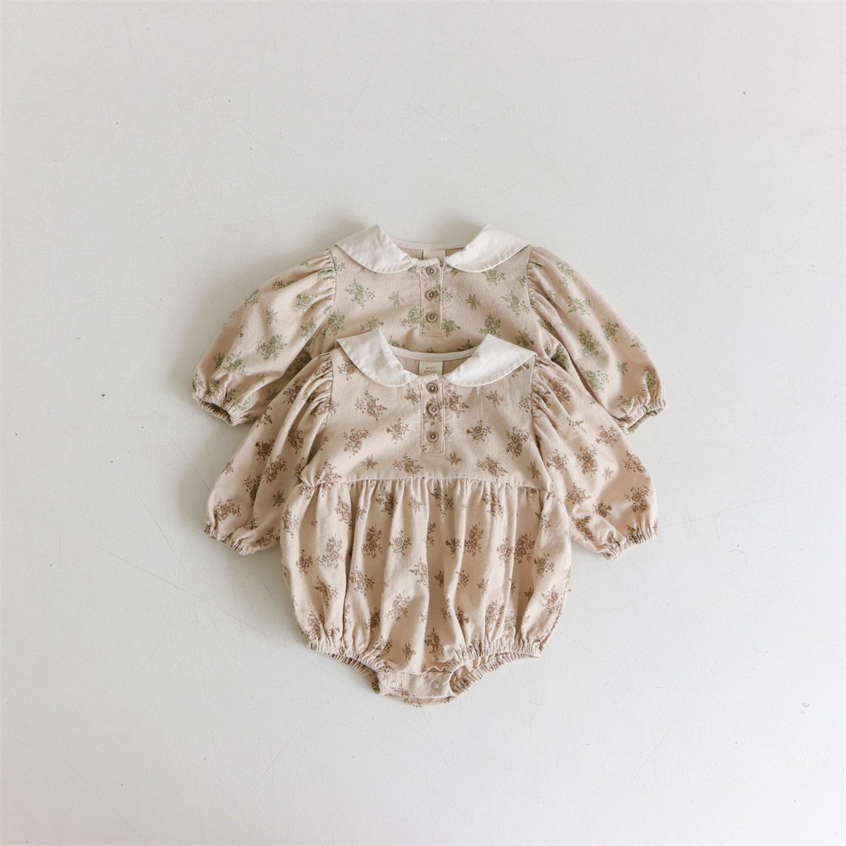 INS estilo coreano niñas algodón floral Navy collar mameluco recién nacido primavera y otoño suelta mono mameluco