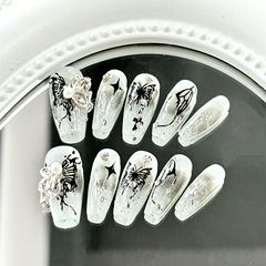 手工穿戴甲辣妹黑蝴蝶堆鑽手作高級感顯白暗黑復古美甲假指甲成品
