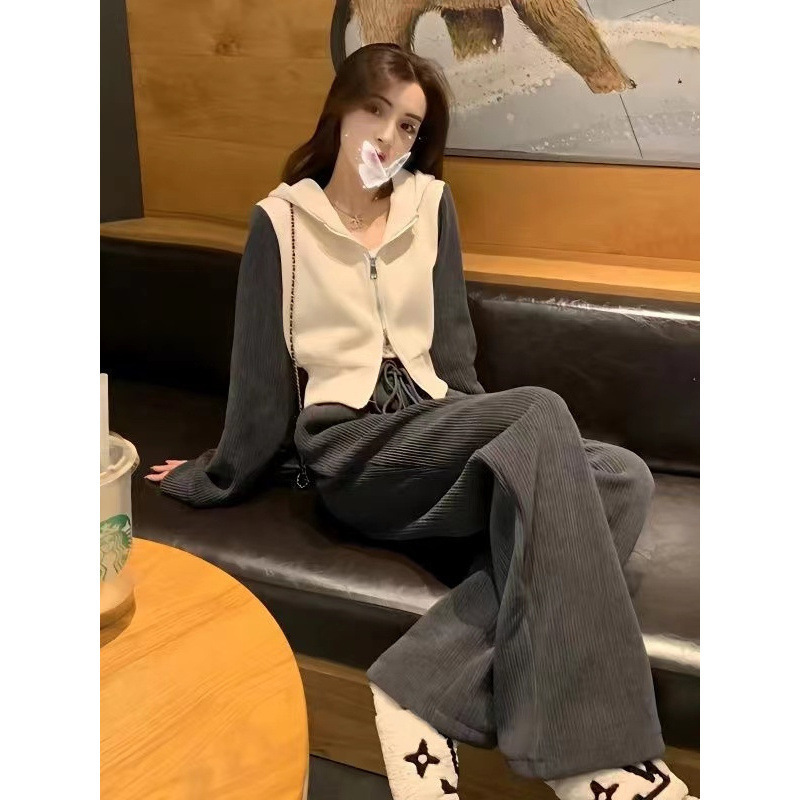 运动套装女秋季潮流学生韩版宽松显瘦时尚网红休闲两件套跑步服棉|undefined