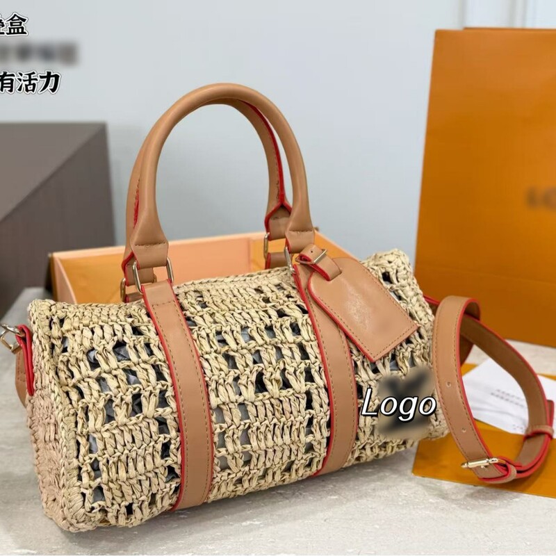 2026 New Model L Brand Straw Raffia Louis Boston Pillow Bag Handbag Shoulder Crossbody Women's Bag