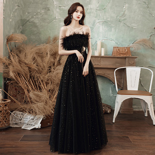 Black Evening Dress for Women 2025 New Model, Banquet Style, Hostess Princess Style, High-End Artistic Exam, Super Fairy-Like and Elegant