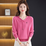 时尚v领秋冬新款羊毛针织羊毛衫中年妈妈长袖宽松百搭打底衫女，女装针织衫/毛衣，妃慕昵服饰