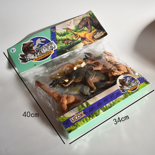 Bag with 6 9-inch dinosaur toy models, simulation animal, Triceratops and Brachiosaurus, for boys