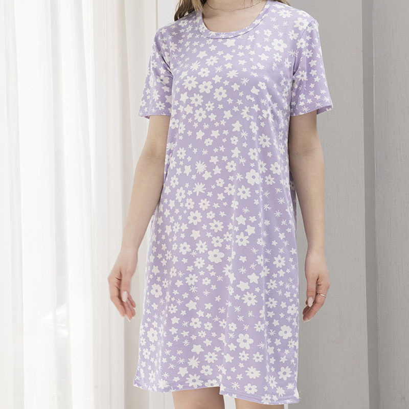 Cross-Border Ins Style Export Short-Sleeved Pajamas for Women Summer Milk Silk Dress Home Pajamas Loose Nightgown Can Be Worn Outside