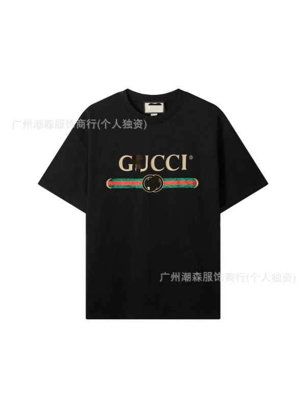クロスボーダーのトレンディなブランド高品質 G ファミリー半袖 2025 新しいカップルスタイルの正しいバージョンのプリントパターン男性と女性の同じスタイルの T シャツ|undefined