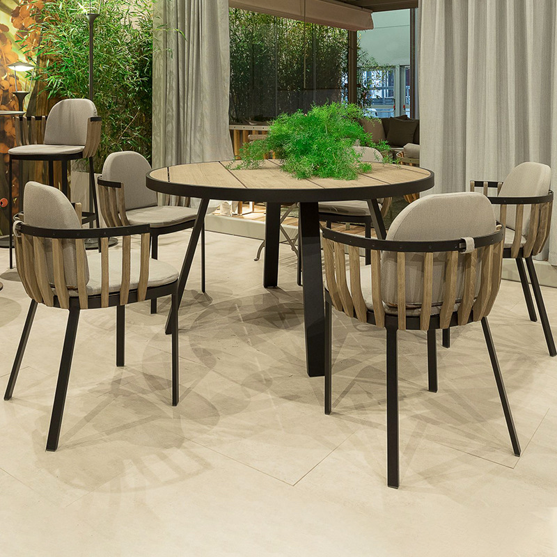 Patio al aire libre Mesa y sillas de madera maciza Villa modelo sala terraza muebles de teca jardín al aire libre balcón combinación de ocio image 3