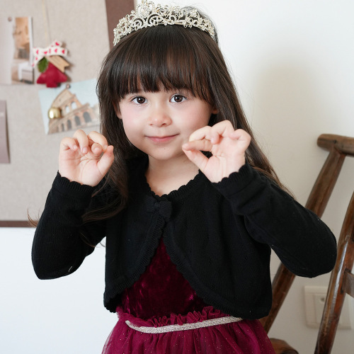 European and American bow girls' knitted cardigan jackets for small and medium-sized children's sweaters air-conditioning shirts summer thin cross-border wholesale