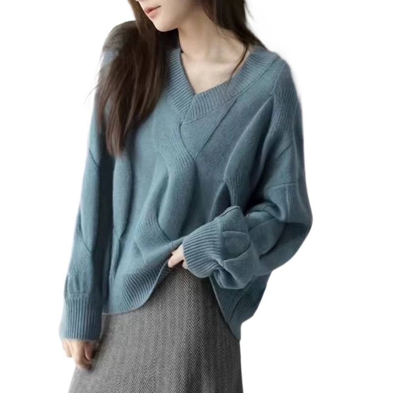 Productos europeos de alta calidad 2025 nuevo estilo de diseño nicho temperamento de moda de cuello en v camiseta de punto de flor de collar pullover suéter