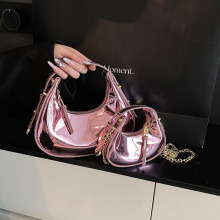 跨境潮流包包女2025网红迷你月亮包月牙包ins时尚漆皮链条斜挎包