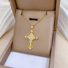 【钛钢】十字架满钻轻奢气质华丽满钻项链女百搭锁骨链钛钢链条