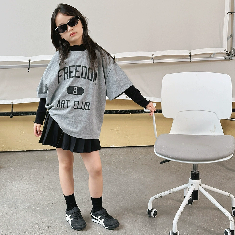 Custom NANOKIDS 24 autumn Korean letters T+wood ear+pleated skirt children