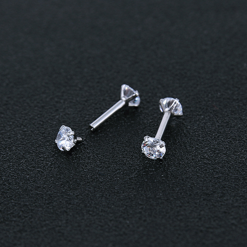 Geometric Stainless Steel Zircon Earrings Silver Twist Thin Stud Earrings for Men Women Fashion detail image 12