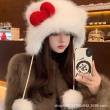 新款韩系凯蒂猫蝴蝶结帽子可爱动物时尚保暖KT猫毛绒帽子秋冬季女