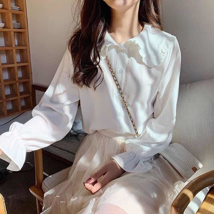 Versatile New Style Fresh Korean Doll Collar Shirt Spring New Style Western Style Bottoming Shirt College Style White Shirt for Women