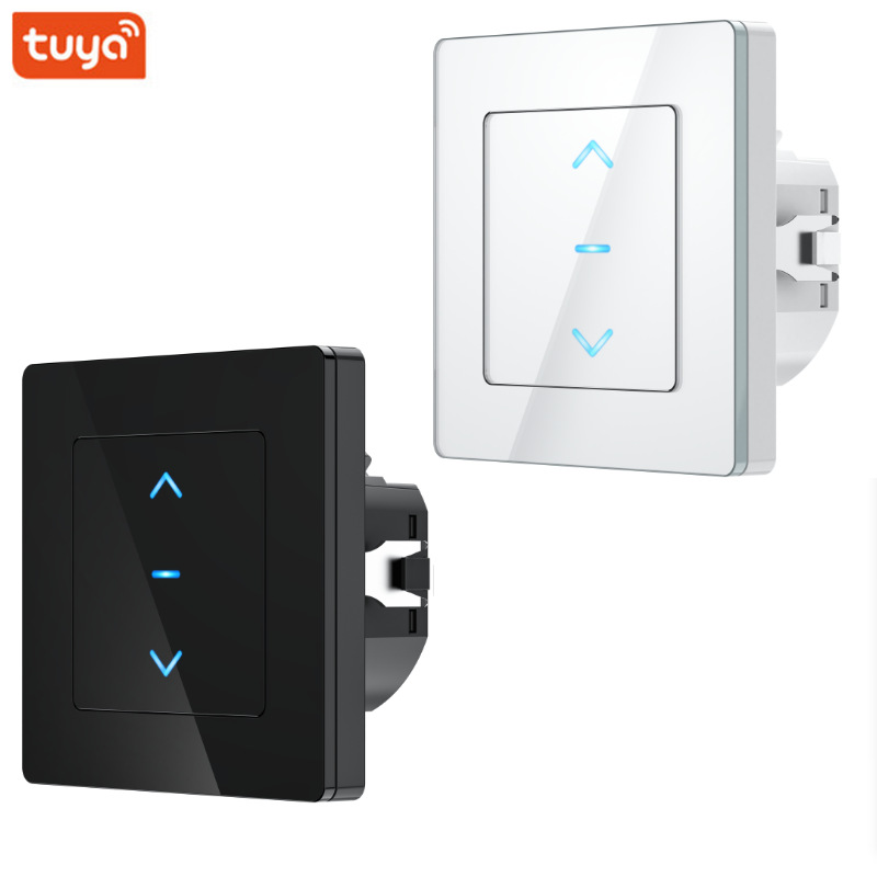 【跨境】80MM黑白窗帘墙壁开关涂鸦WiFi钢化玻璃智能开关DIY4联