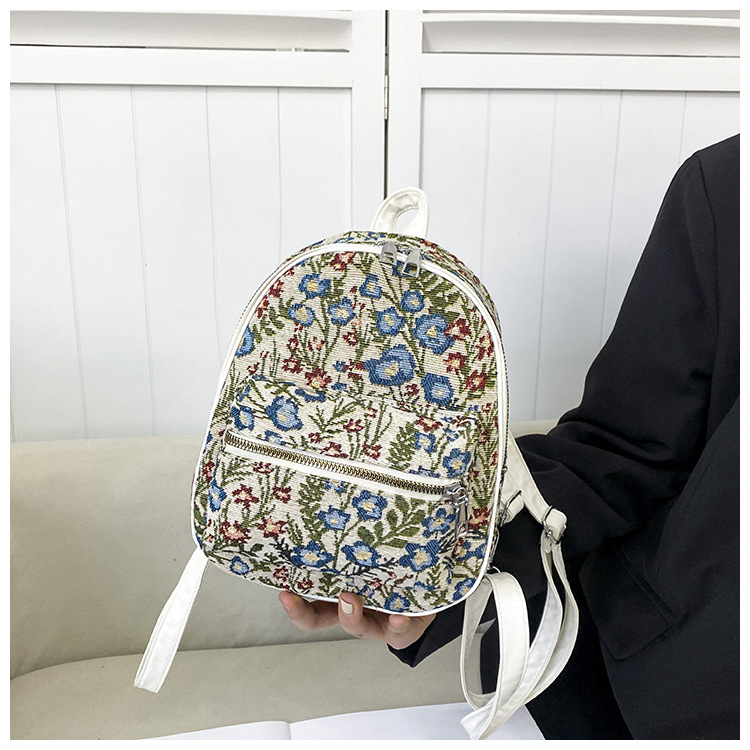 Flower Pattern Women's Pu Leather Flower Streetwear Sewing Thread Oval Zipper Functional Backpack
