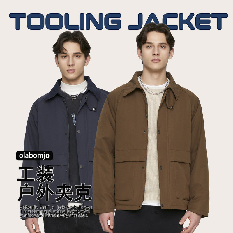 Ola Men's Autumn and Winter Lapel Work Jacket with Multiple Pockets, Stylish Loose Fit, Japanese Retro Workwear for Winter