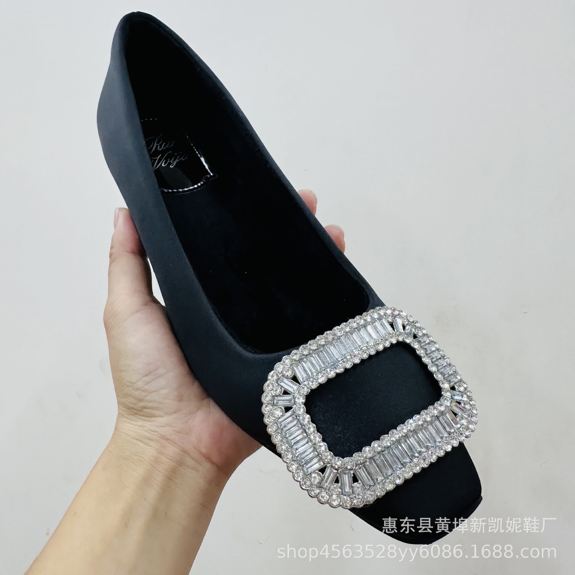 French Style Beautiful Rhinestone High-End Square Buckle Fleece-Lined Flats Women's Shoes Thick Heel Black Square Toe 2025 New Spring & Fall