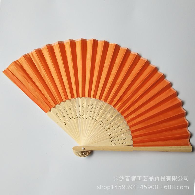 素面婚礼丝扇21CM婚礼布扇绢扇婚礼回礼扇DIY折扇丝印雕刻金色|undefined