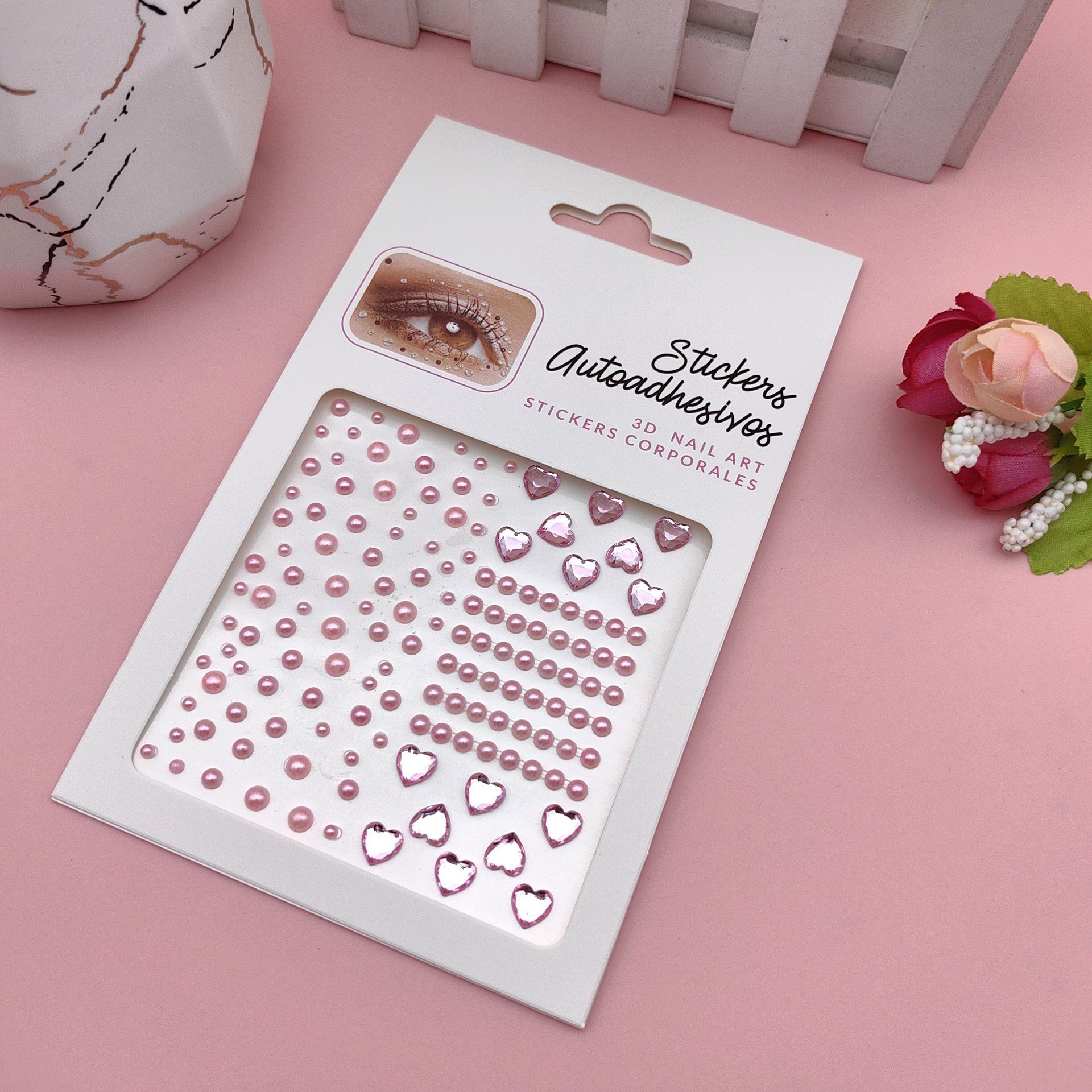 Pegatinas para maquillaje de ojos, pegatinas de diamantes de imitación para ojos, decoración facial, accesorios de maquillaje de perlas para diario, pegatinas de diamantes de imitación para escenario infantil, venta al por mayor en stock.